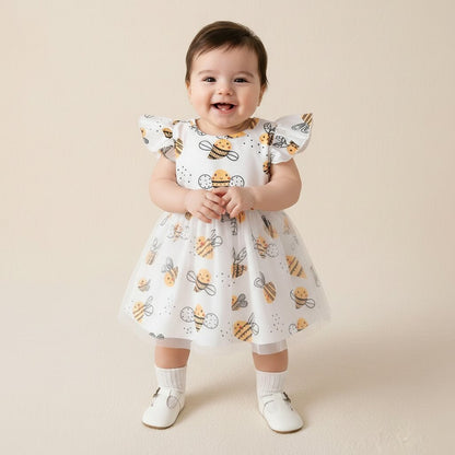 Robe Fille Bébé Motif Abeilles Cartoon – Tulle Doux Printemps Été - Choupinoo