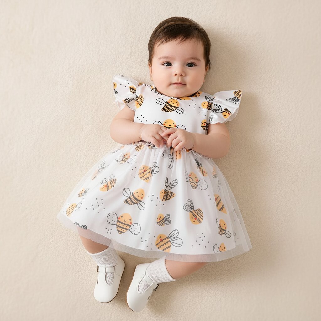 Robe Fille Bébé Motif Abeilles Cartoon – Tulle Doux Printemps Été - Choupinoo