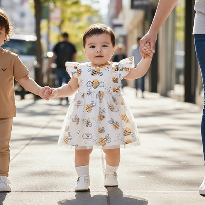 Robe Fille Bébé Motif Abeilles Cartoon – Tulle Doux Printemps Été - Choupinoo