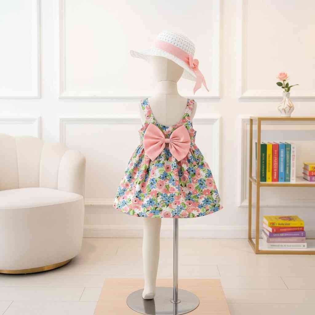 Robe Fille Été avec Chapeau Assorti | Ensemble Fleuri 1 - 3 ans🌸 - Choupinoo