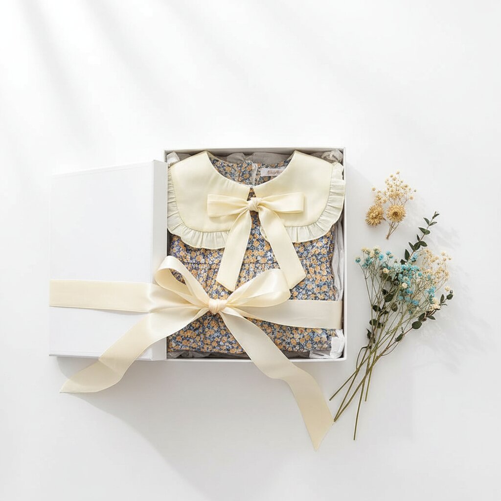 Robe Fille Été Fleurie – Col Berthe Blanc & Nœud Ruban - Choupinoo