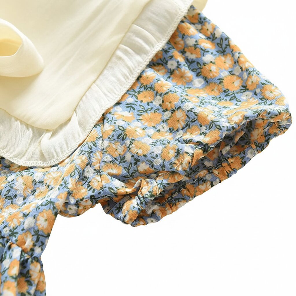 Robe Fille Été Fleurie – Col Berthe Blanc & Nœud Ruban - Choupinoo
