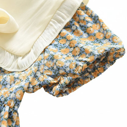 Robe Fille Été Fleurie – Col Berthe Blanc & Nœud Ruban - Choupinoo