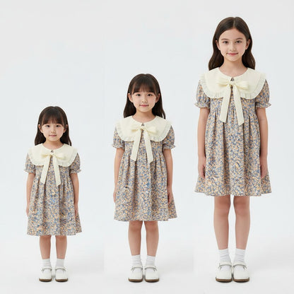 Robe Fille Été Fleurie – Col Berthe Blanc & Nœud Ruban - Choupinoo