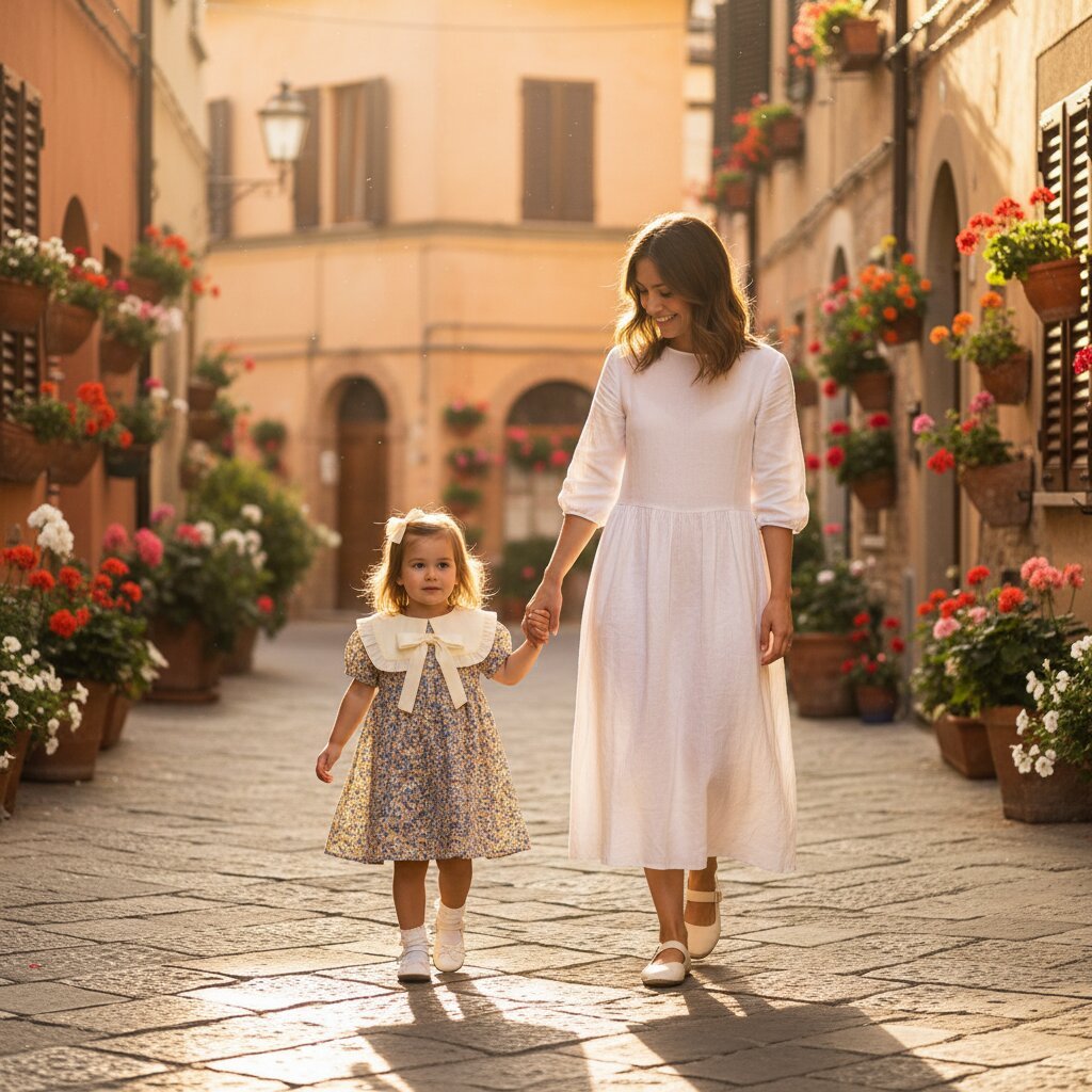 Robe Fille Été Fleurie – Col Berthe Blanc & Nœud Ruban - Choupinoo