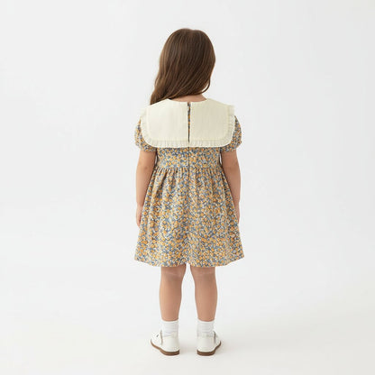 Robe Fille Été Fleurie – Col Berthe Blanc & Nœud Ruban - Choupinoo