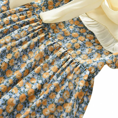 Robe Fille Été Fleurie – Col Berthe Blanc & Nœud Ruban - Choupinoo