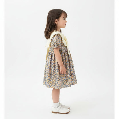 Robe Fille Été Fleurie – Col Berthe Blanc & Nœud Ruban - Choupinoo