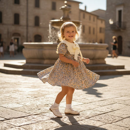 Robe Fille Été Fleurie – Col Berthe Blanc & Nœud Ruban - Choupinoo