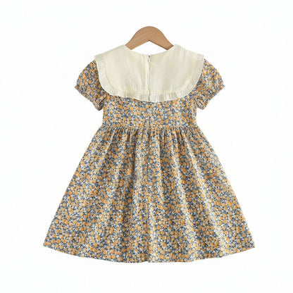 Robe Fille Été Fleurie – Col Berthe Blanc & Nœud Ruban - Choupinoo