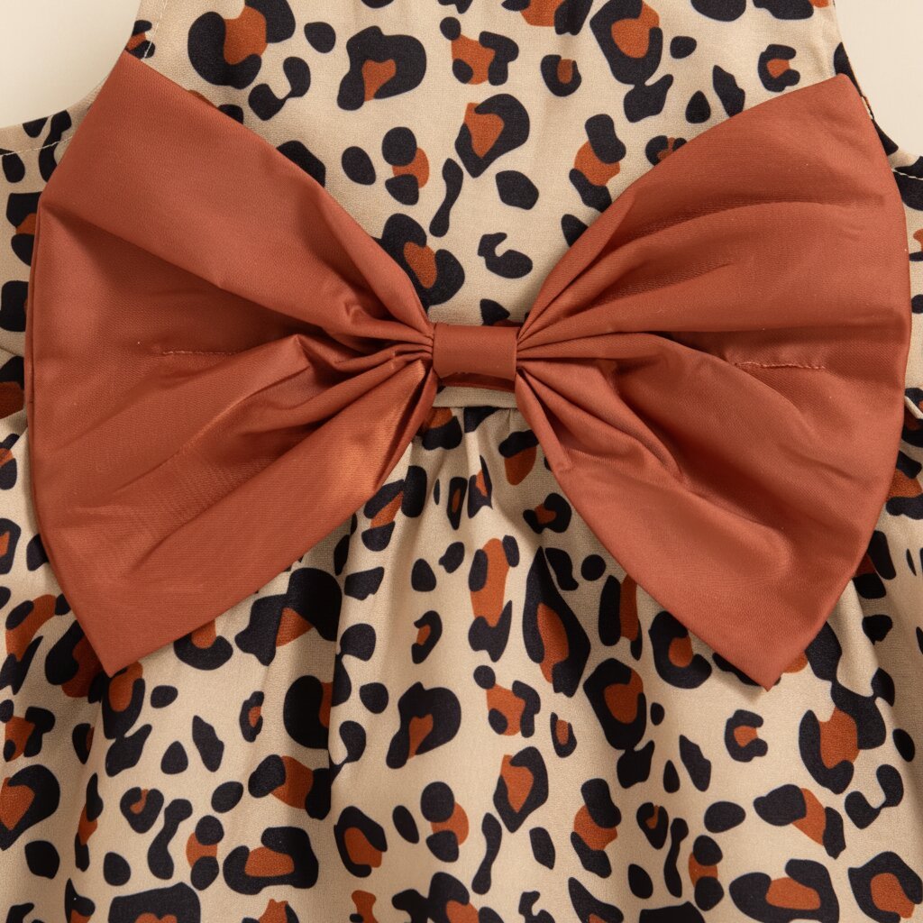 Robe Fille Été — Imprimé Léopard, Bretelles & Nœud | 0 - 24 Mois - Choupinoo