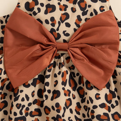 Robe Fille Été — Imprimé Léopard, Bretelles & Nœud | 0 - 24 Mois - Choupinoo