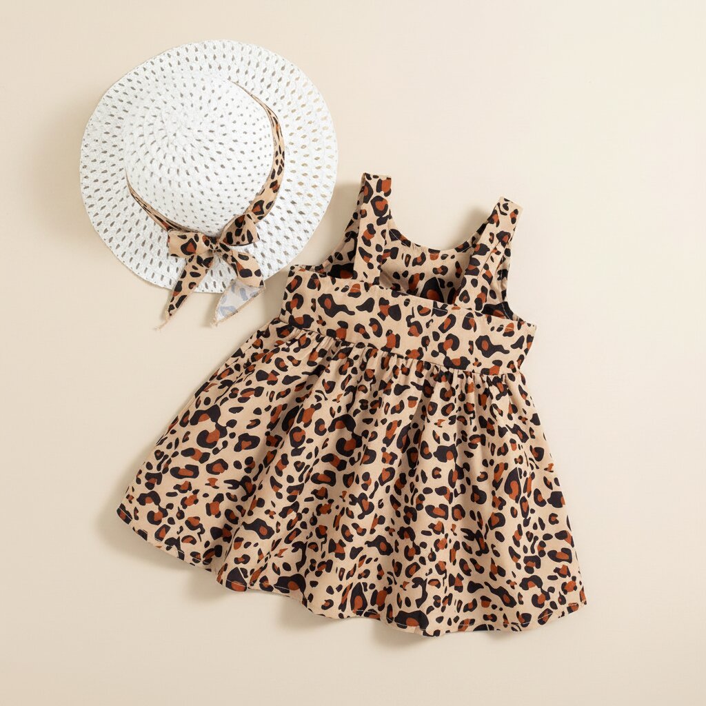 Robe Fille Été — Imprimé Léopard, Bretelles & Nœud | 0 - 24 Mois - Choupinoo