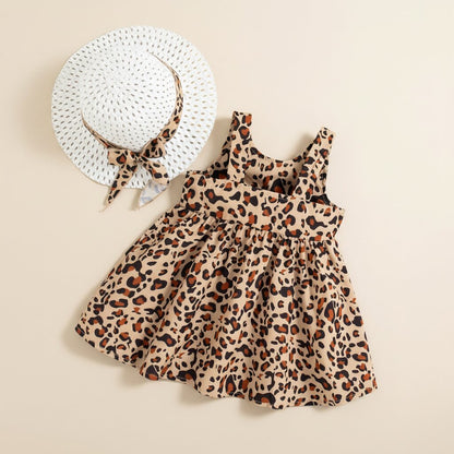 Robe Fille Été — Imprimé Léopard, Bretelles & Nœud | 0 - 24 Mois - Choupinoo