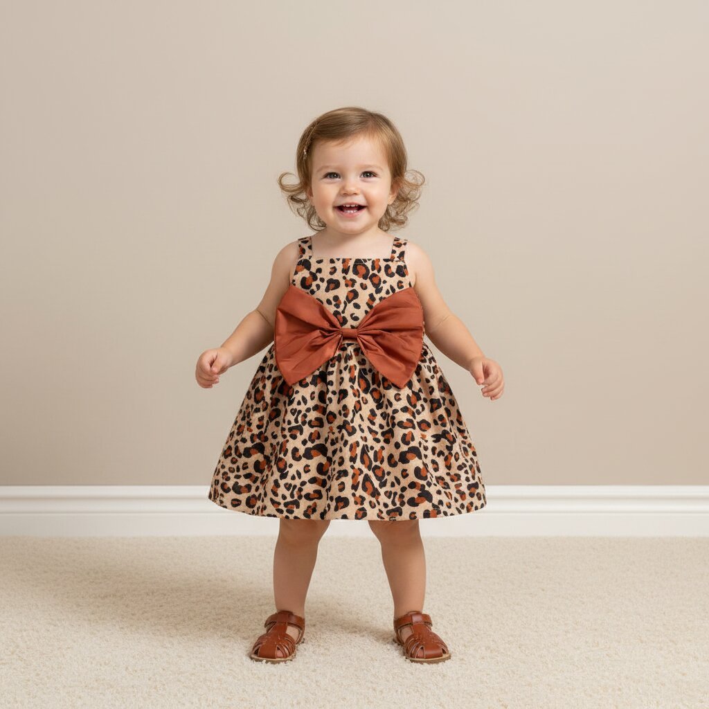 Robe Fille Été — Imprimé Léopard, Bretelles & Nœud | 0 - 24 Mois - Choupinoo