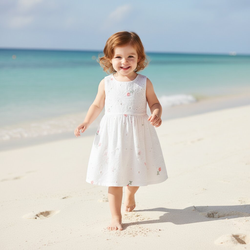 Robe Fille Été Sans Manches – Broderie Florale Coton | 2 - 7 ans - Choupinoo
