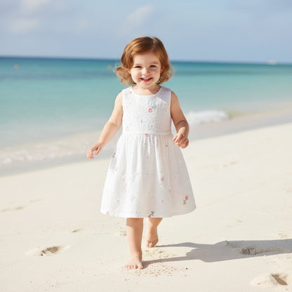 Robe Fille Été Sans Manches – Broderie Florale Coton | 2 - 7 ans - Choupinoo