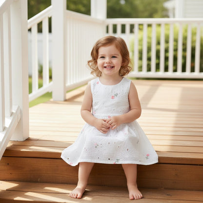 Robe Fille Été Sans Manches – Broderie Florale Coton | 2 - 7 ans - Choupinoo