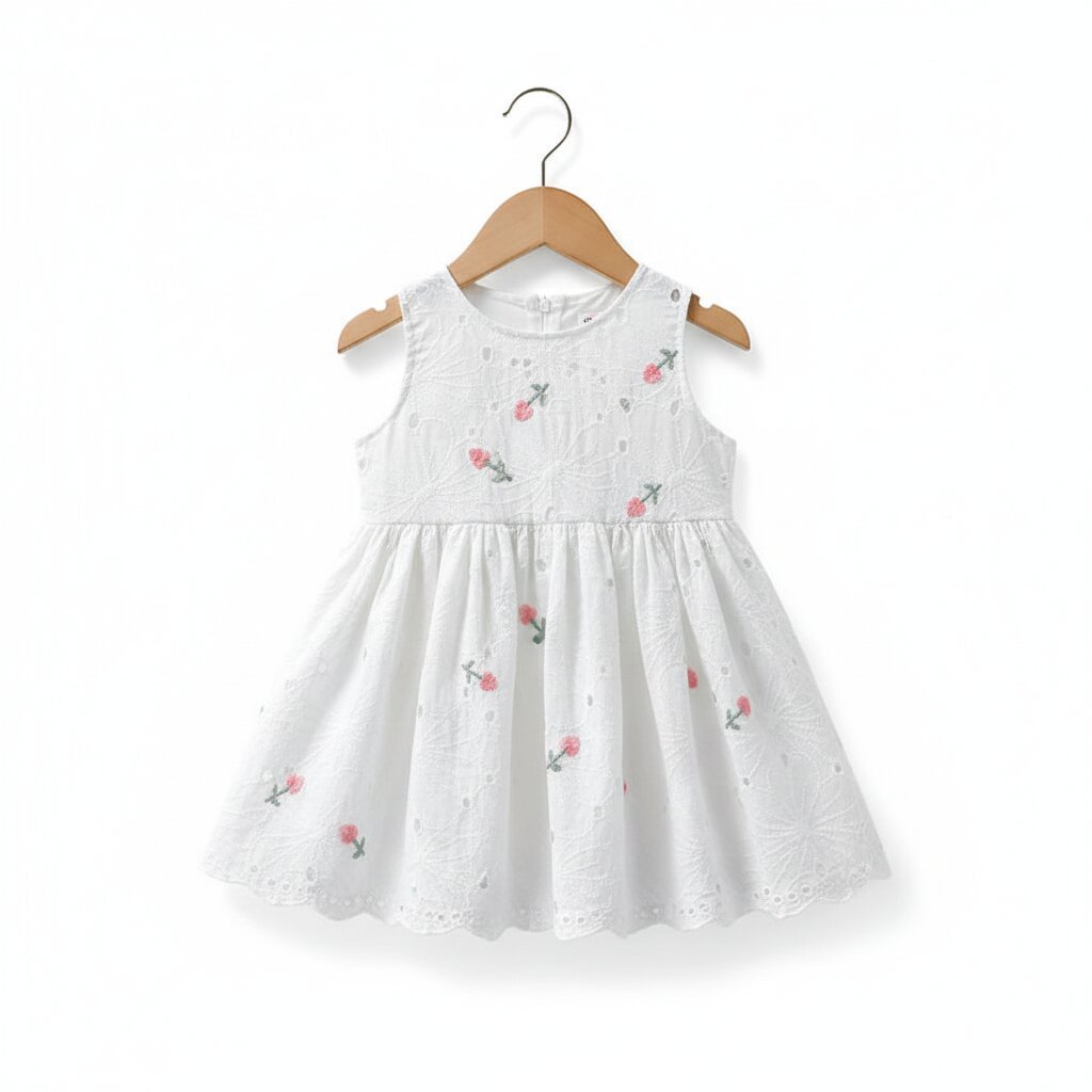 Robe Fille Été Sans Manches – Broderie Florale Coton | 2 - 7 ans - Choupinoo
