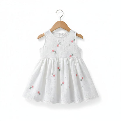 Robe Fille Été Sans Manches – Broderie Florale Coton | 2 - 7 ans - Choupinoo