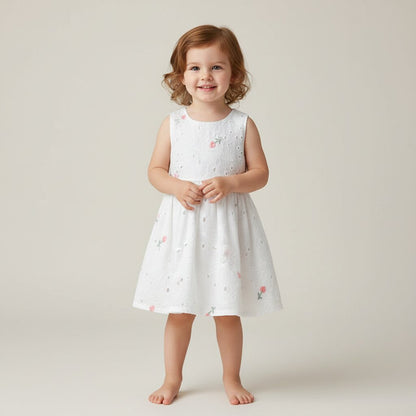 Robe Fille Été Sans Manches – Broderie Florale Coton | 2 - 7 ans - Choupinoo