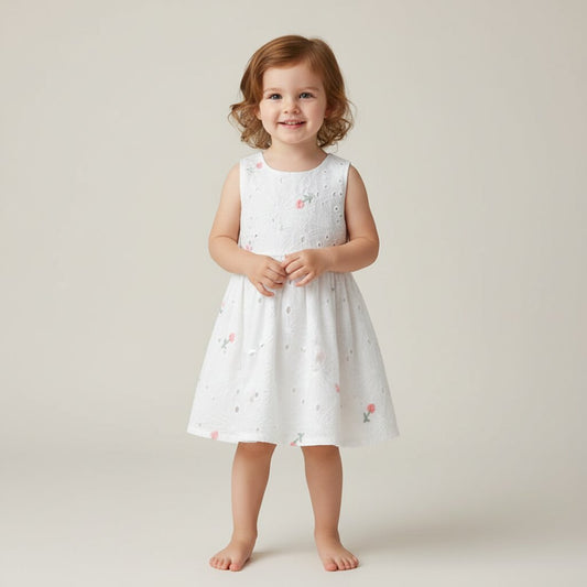 Robe Fille Été Sans Manches – Broderie Florale Coton | 2 - 7 ans - Choupinoo