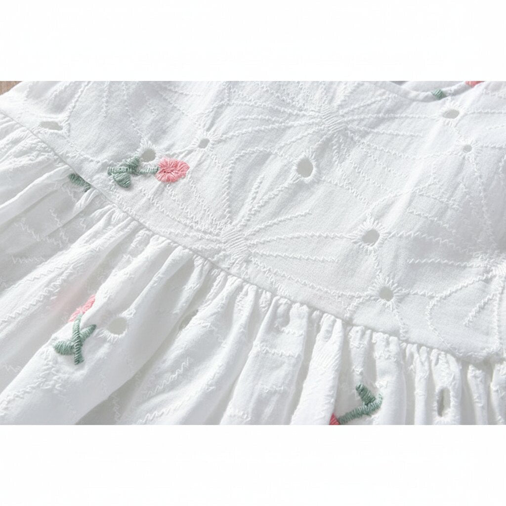 Robe Fille Été Sans Manches – Broderie Florale Coton | 2 - 7 ans - Choupinoo
