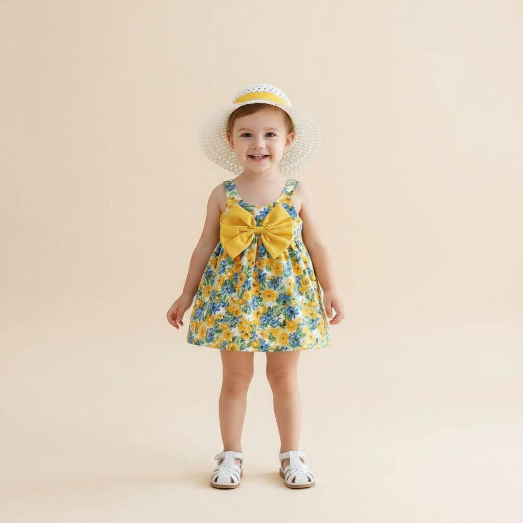 Robe Fille Été avec Chapeau Assorti | Ensemble Fleuri 1-3 ans🌸