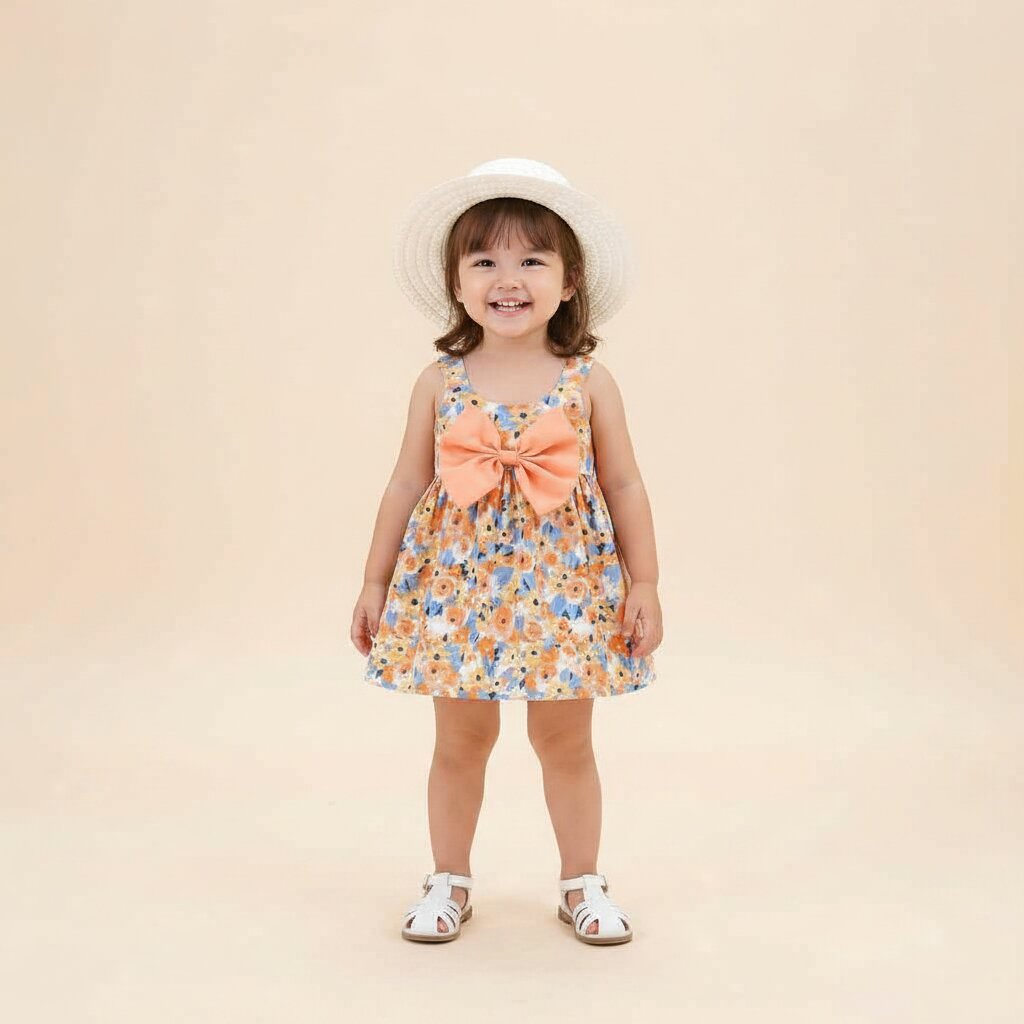 Robe Fille Été avec Chapeau Assorti | Ensemble Fleuri 1-3 ans🌸