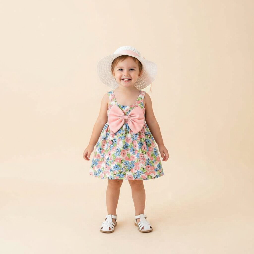 Robe Fille Été avec Chapeau Assorti | Ensemble Fleuri 1-3 ans🌸