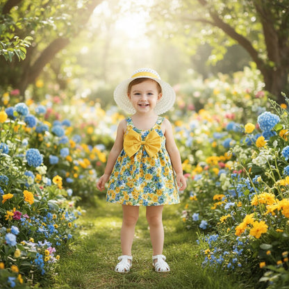 Robe Fille Été avec Chapeau Assorti | Ensemble Fleuri 1-3 ans🌸