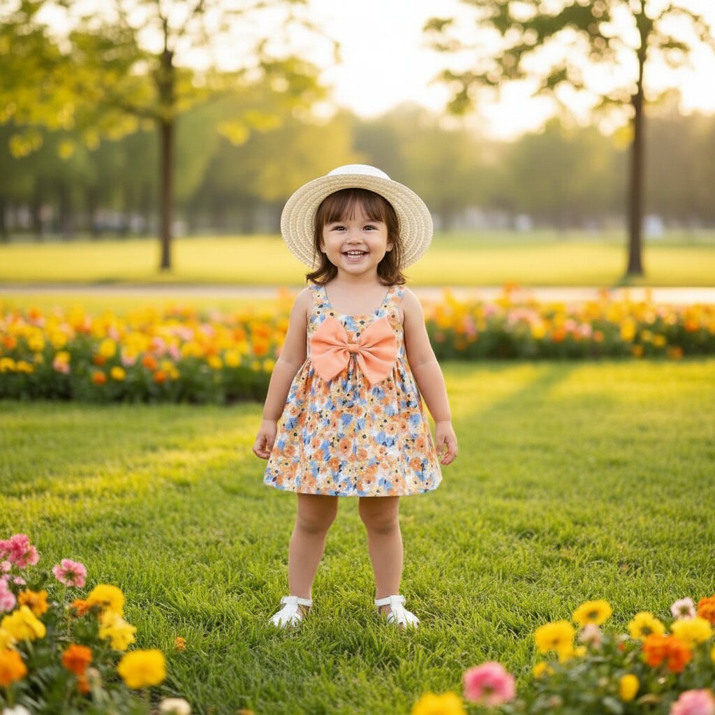 Robe Fille Été avec Chapeau Assorti | Ensemble Fleuri 1-3 ans🌸