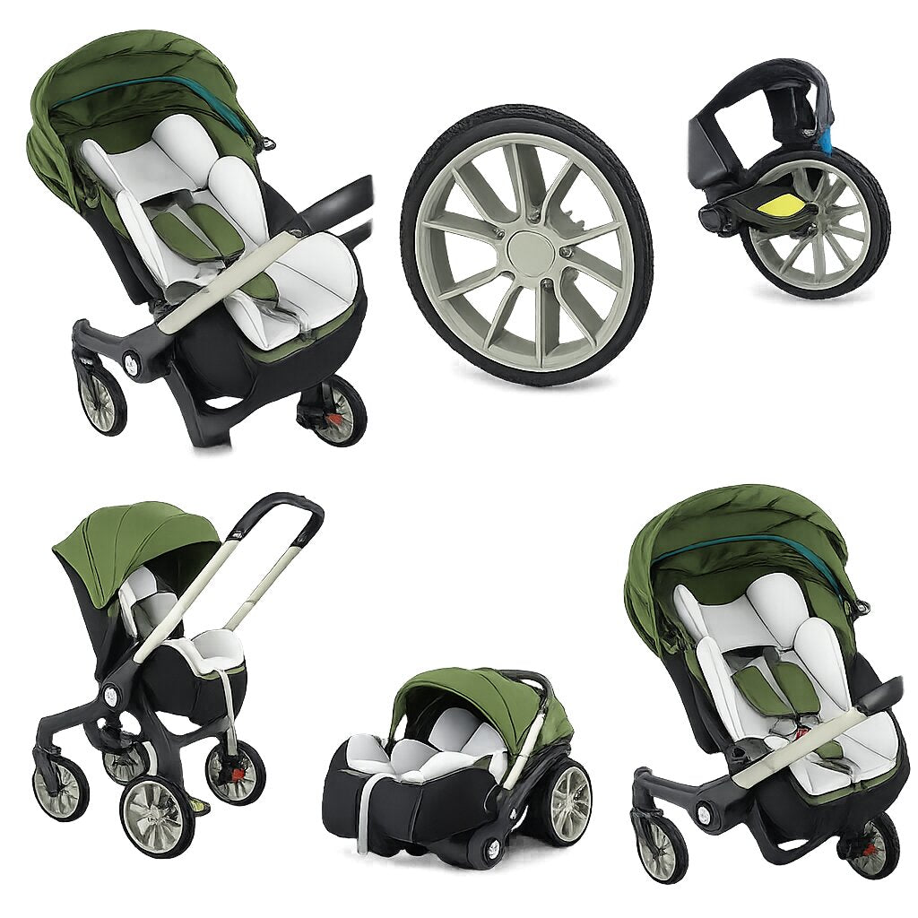 Poussette 4 en 1 verte composants roues siege nacelle vue eclatee - Choupinoo