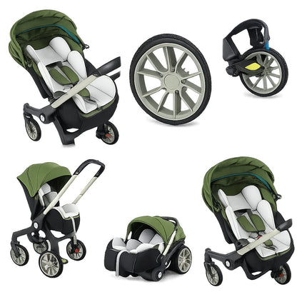 Poussette 4 en 1 verte composants roues siege nacelle vue eclatee - Choupinoo