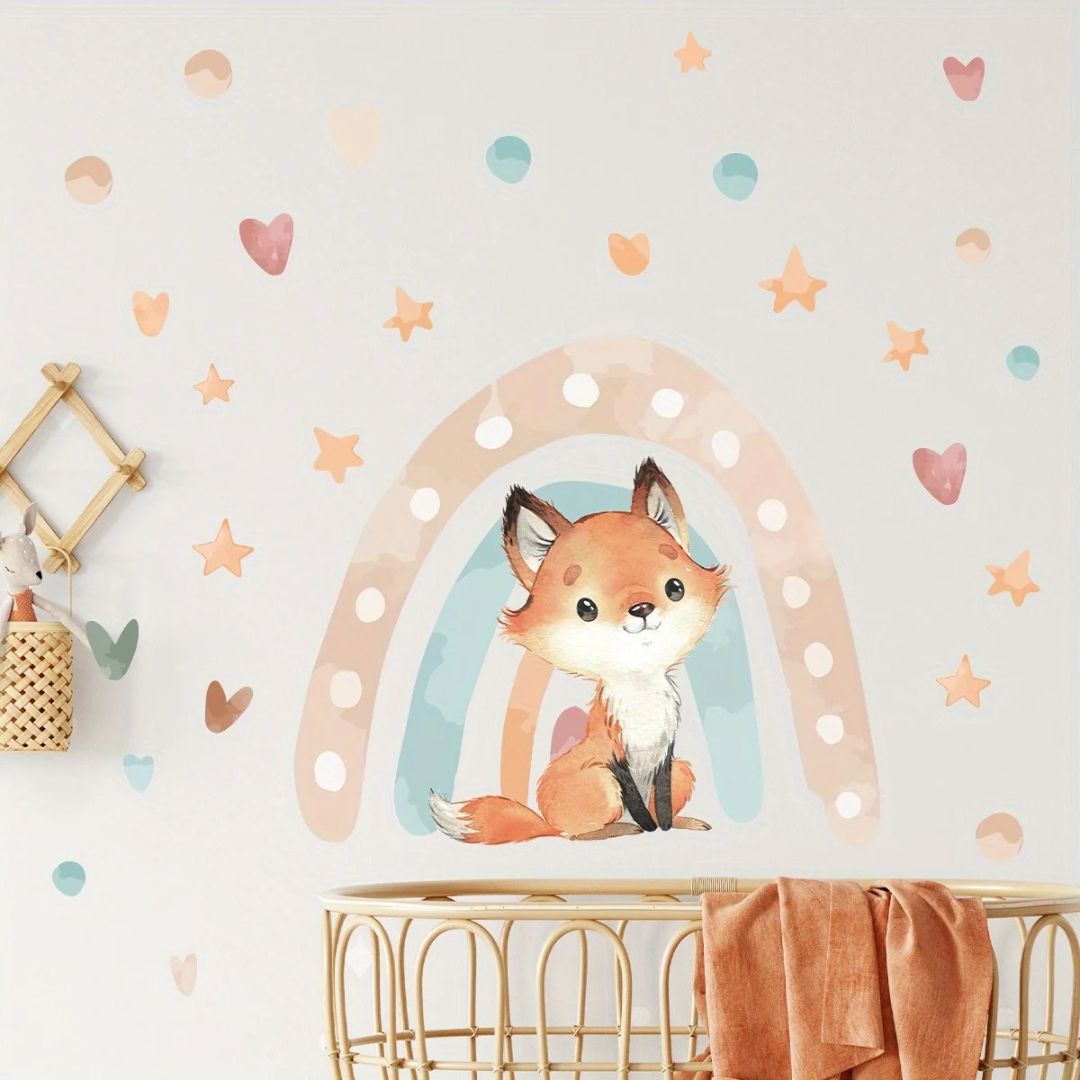 Stickers chambre bebe renard arc en ciel - Choupinoo