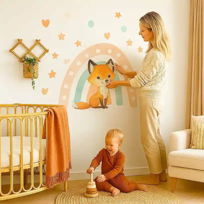 Stickers chambre bebe renard arc en ciel - Choupinoo