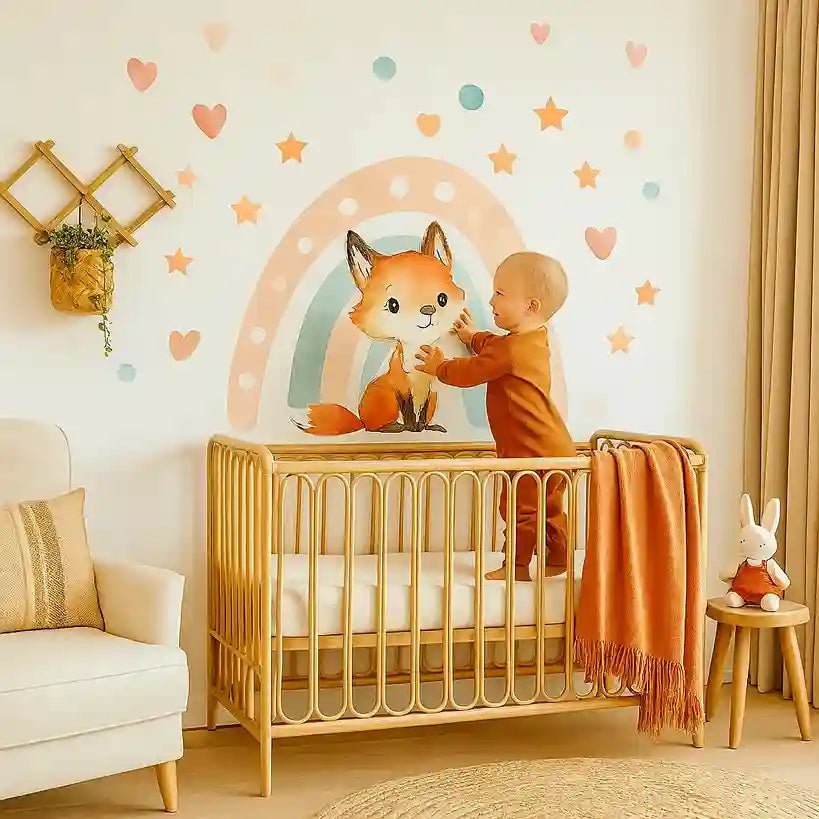 Stickers chambre bebe renard arc en ciel - Choupinoo