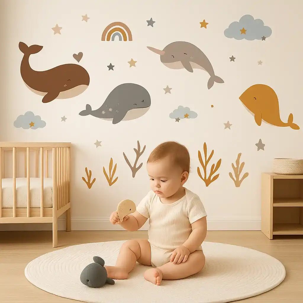 Stickers muraux chambre baleines - Choupinoo