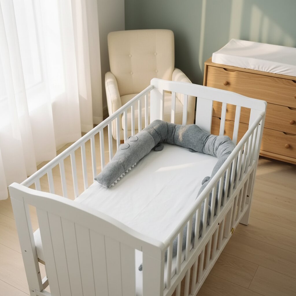 Traversin crocodile gris posé à plat –  chambre bébé premium - Choupinoo