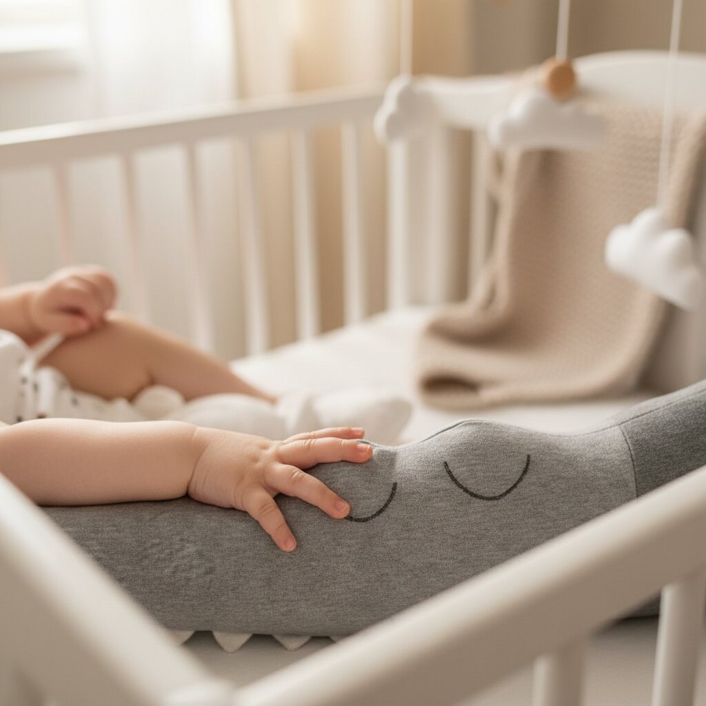 Main de bébé posée sur le tour de lit crocodile – douceur et sécurité - Choupinoo